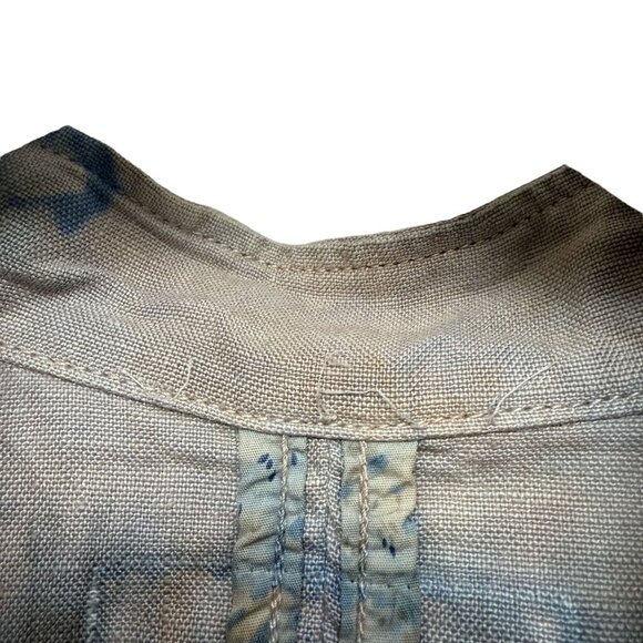 Pure Linen Utility Jacket Medium Blue Purple Tie Dye Cargo Womens Artsy Boho - Picture 8 of 12